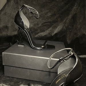 Yves Saint Laurent Opyum 110 Heel Sandals Black Patent Leather 37.5 US 7.5